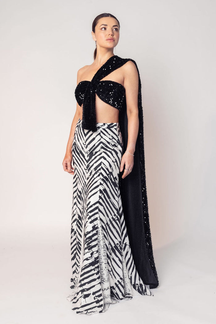 THE HIRA SEQUINNED TOP WITH A STRIPED SKIRT-RTS
