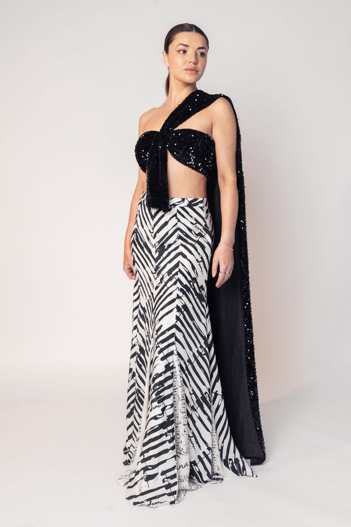 THE HIRA SEQUINNED TOP WITH A STRIPED SKIRT-RTS