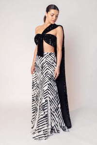 THE HIRA SEQUINNED TOP WITH A STRIPED SKIRT-RTS