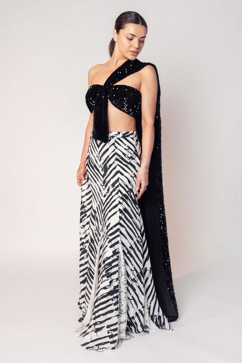 THE HIRA SEQUINNED TOP WITH A STRIPED SKIRT-RTS