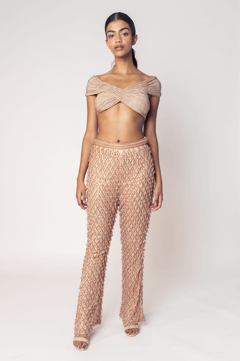 OFF SHOULDER CROP WITH EMBROIDERED PANTS-RTS
