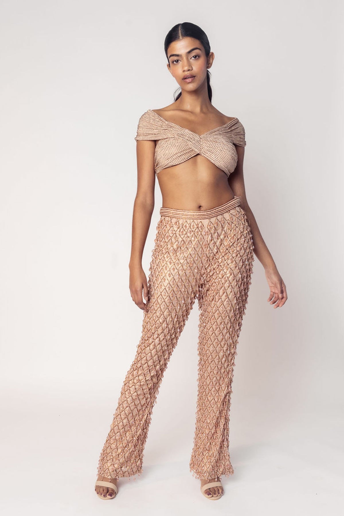 OFF SHOULDER CROP WITH EMBROIDERED PANTS-RTS