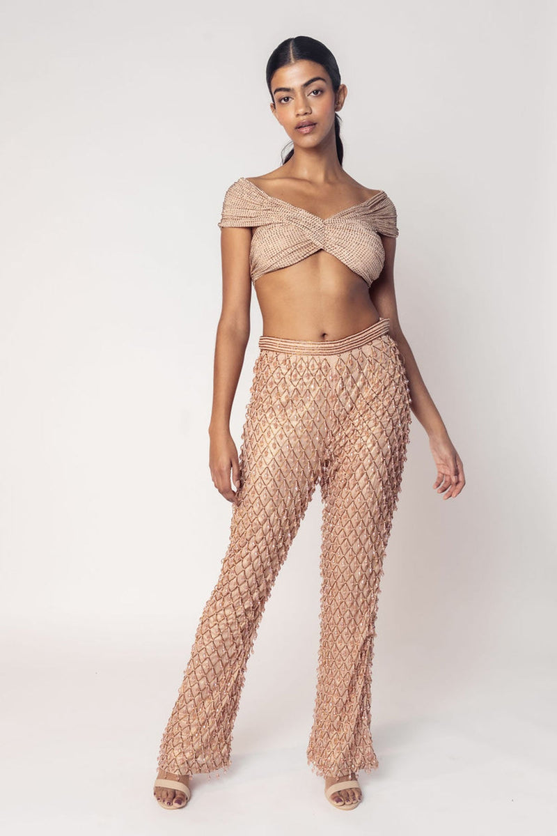 OFF SHOULDER CROP WITH EMBROIDERED PANTS-RTS