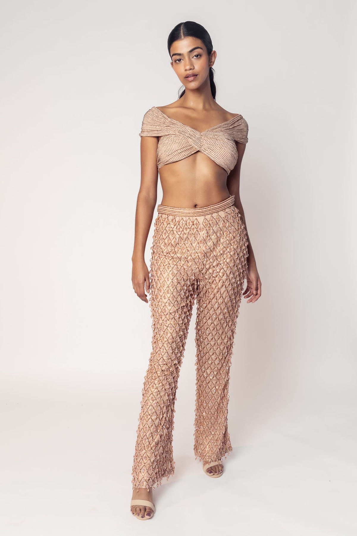 OFF SHOULDER CROP WITH EMBROIDERED PANTS-RTS