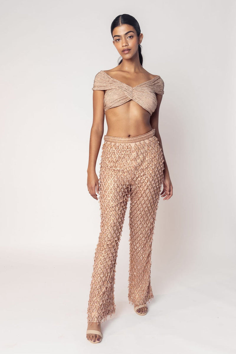 OFF SHOULDER CROP WITH EMBROIDERED PANTS-RTS