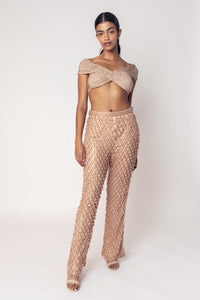 OFF SHOULDER CROP WITH EMBROIDERED PANTS-RTS