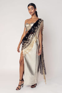 THE REKHA CORSET WITH A SLIT SKIRT AND ATTACHED SARI DRAPE