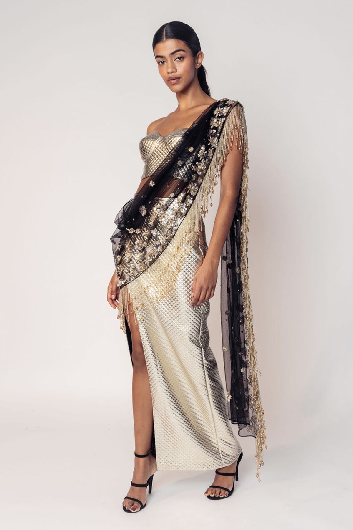 THE REKHA CORSET WITH A SLIT SKIRT AND ATTACHED SARI DRAPE