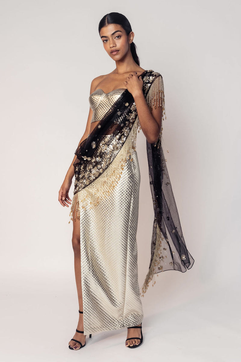 THE REKHA CORSET WITH A SLIT SKIRT AND ATTACHED SARI DRAPE