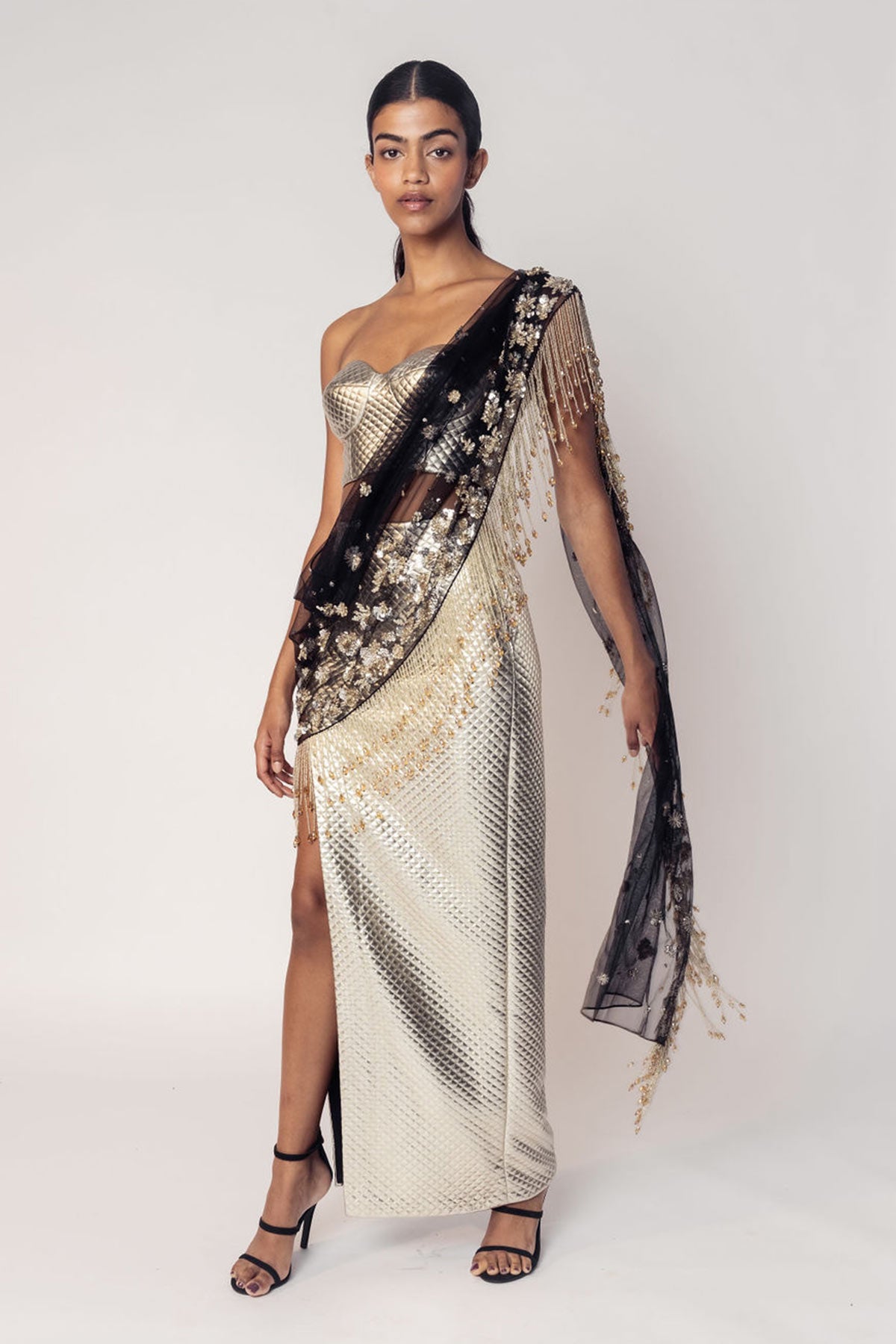 THE REKHA CORSET WITH A SLIT SKIRT AND ATTACHED SARI DRAPE