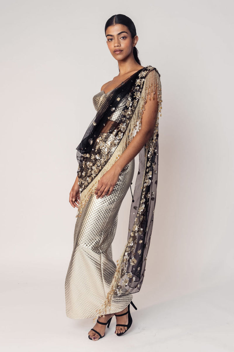 THE REKHA CORSET WITH A SLIT SKIRT AND ATTACHED SARI DRAPE