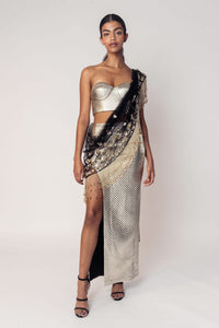 THE REKHA CORSET WITH A SLIT SKIRT AND ATTACHED SARI DRAPE