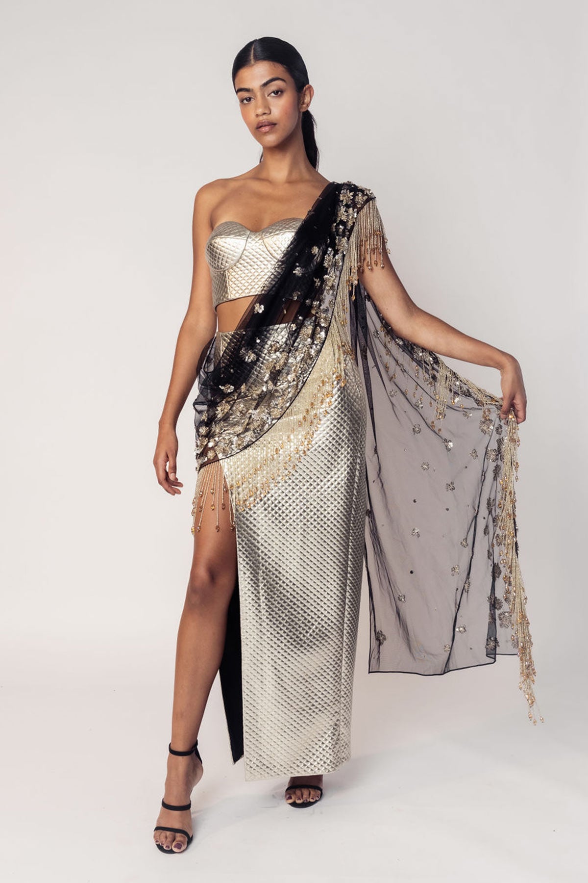 THE REKHA CORSET WITH A SLIT SKIRT AND ATTACHED SARI DRAPE