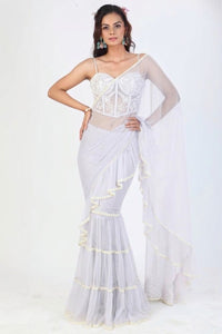 PASTEL RUFFLE SARI WITH LACE