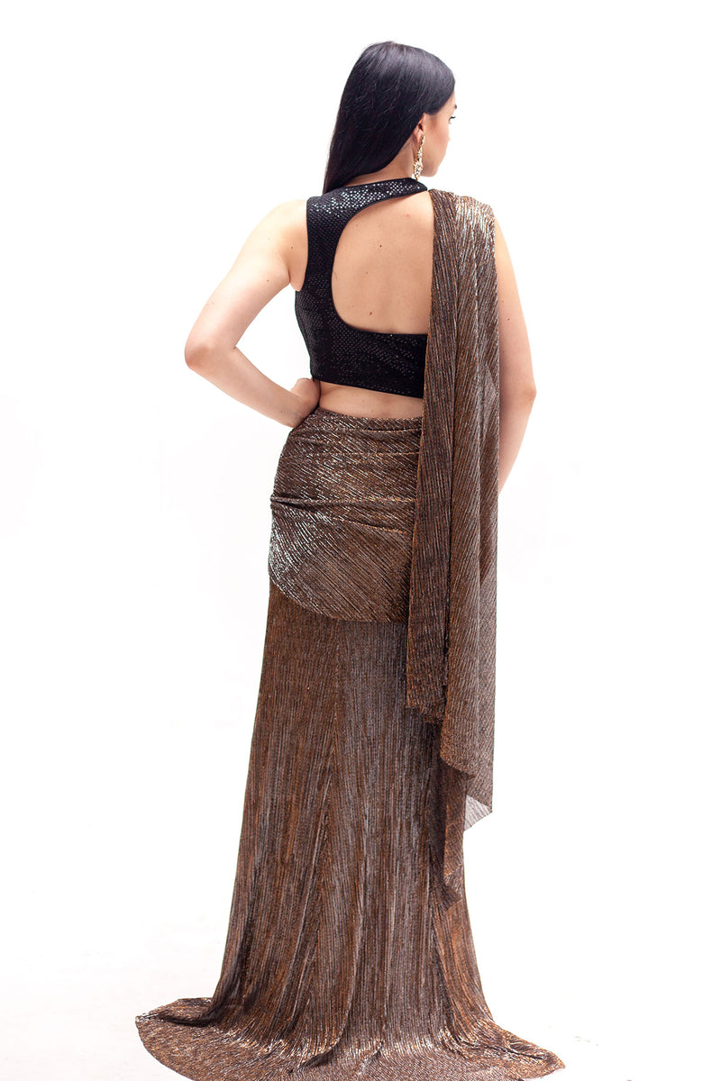 Dianna Concept Sari with Slit and Cut out Black Blouse