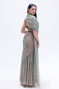 Neela Blue Metallic Saree Gown (belt Not Included)