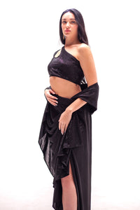 Anastasia Black Cut out Crop with Draped Saree Skirt-RTS