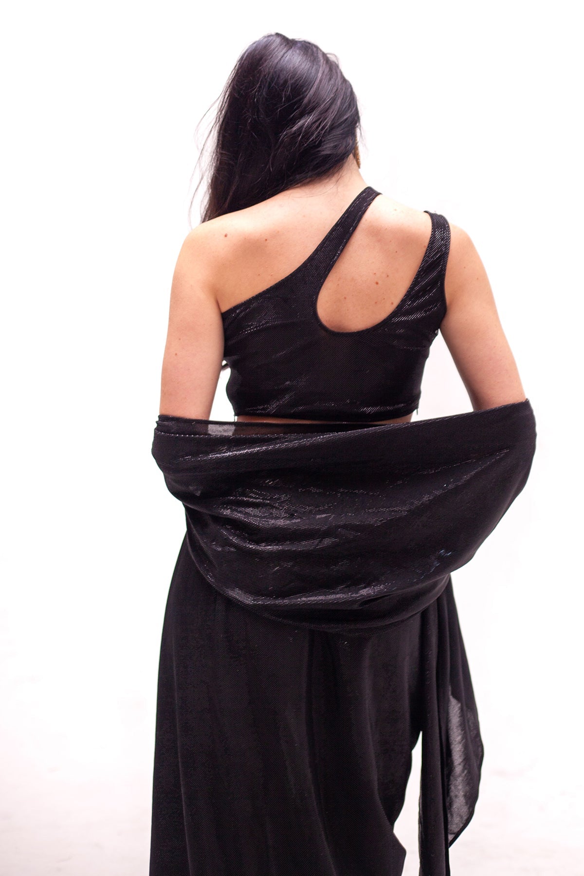 Anastasia Black Cut out Crop with Draped Saree Skirt-RTS