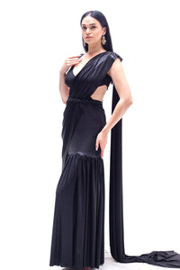 Lara Black Cut out Saree Gown (belt Not Included)-RTS