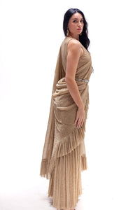 Sona Gold Ruffle Saree Gown (belt Not Included)