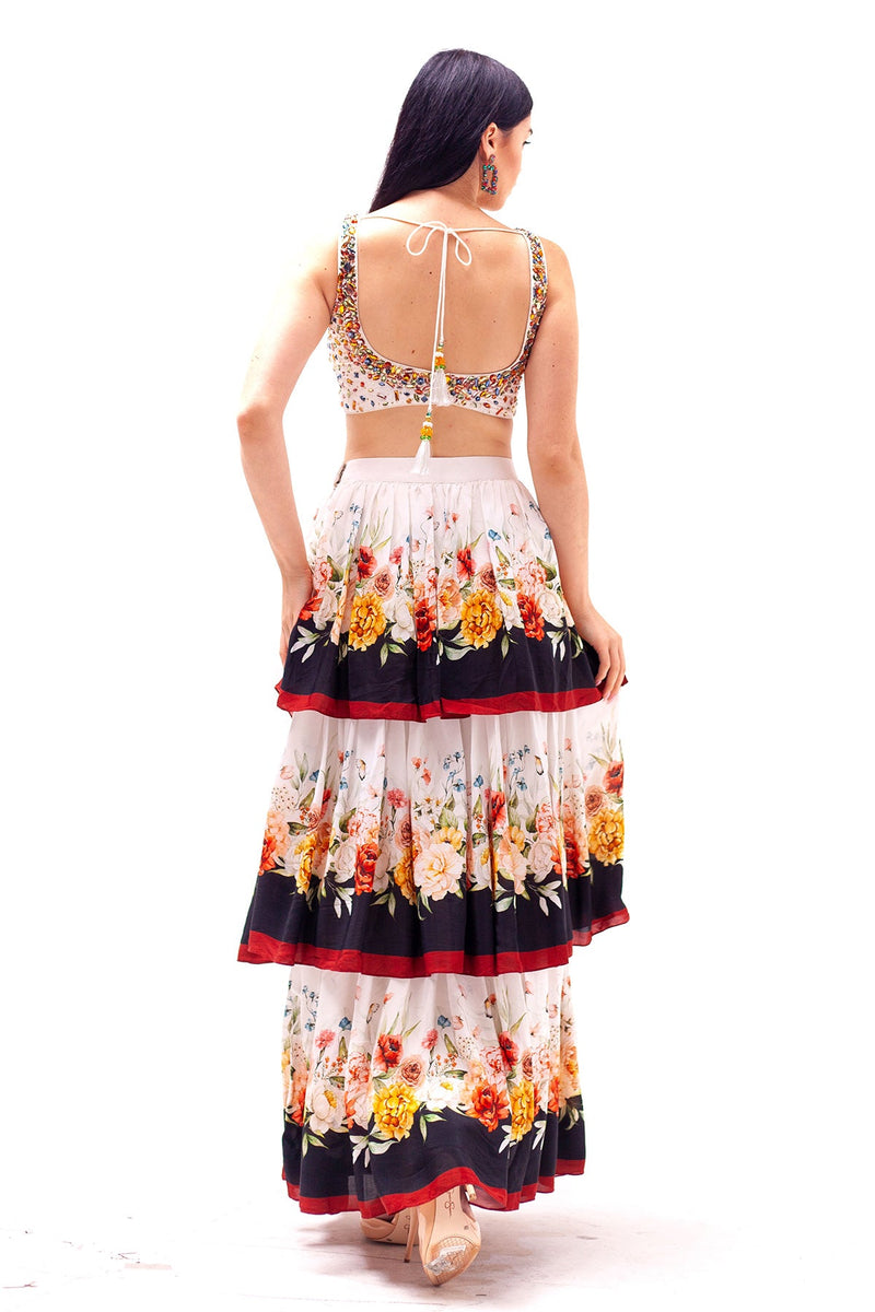 Arabella Beaded Crop Top with Tiered Skirt-RTS