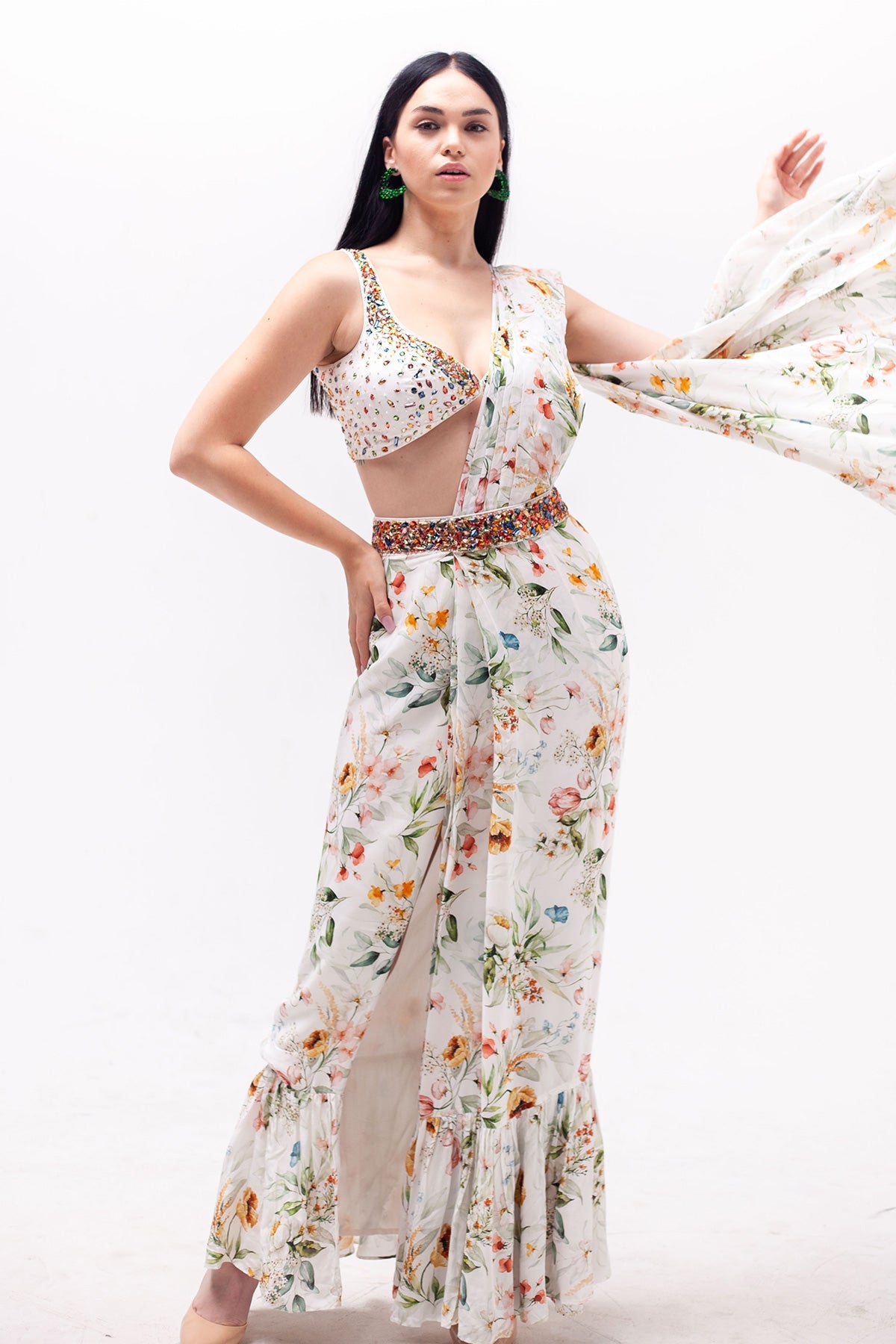 Mila Slit Saree Set-RTS