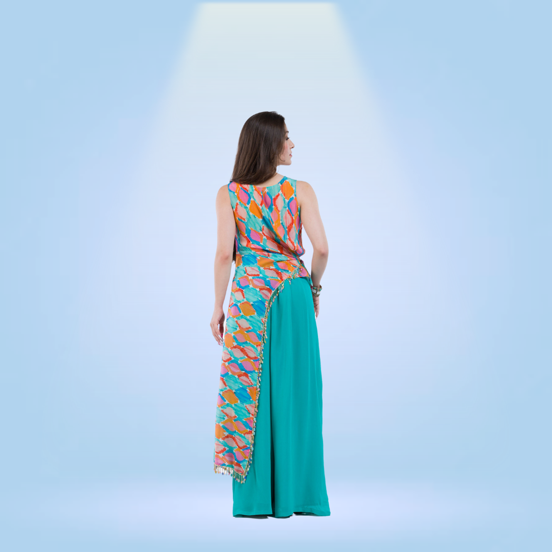 Assymetric Tunic with Tie and Pallazo Pants