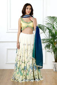 REGAL PLUME PEACOCK PRINT LEHENGA SET