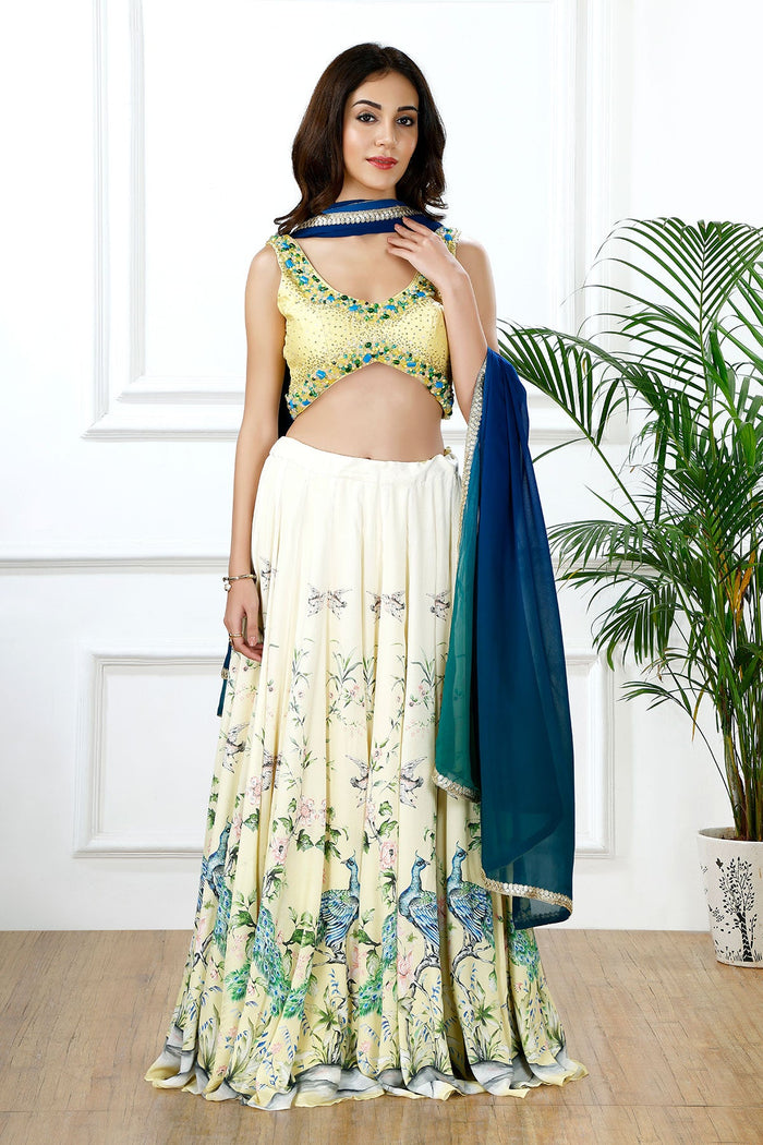 REGAL PLUME PEACOCK PRINT LEHENGA SET-RTS