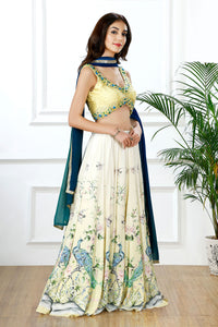 REGAL PLUME PEACOCK PRINT LEHENGA SET