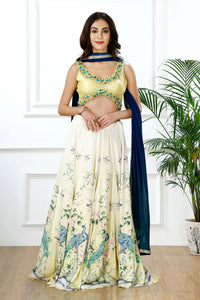 REGAL PLUME PEACOCK PRINT LEHENGA SET