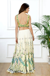 REGAL PLUME PEACOCK PRINT LEHENGA SET