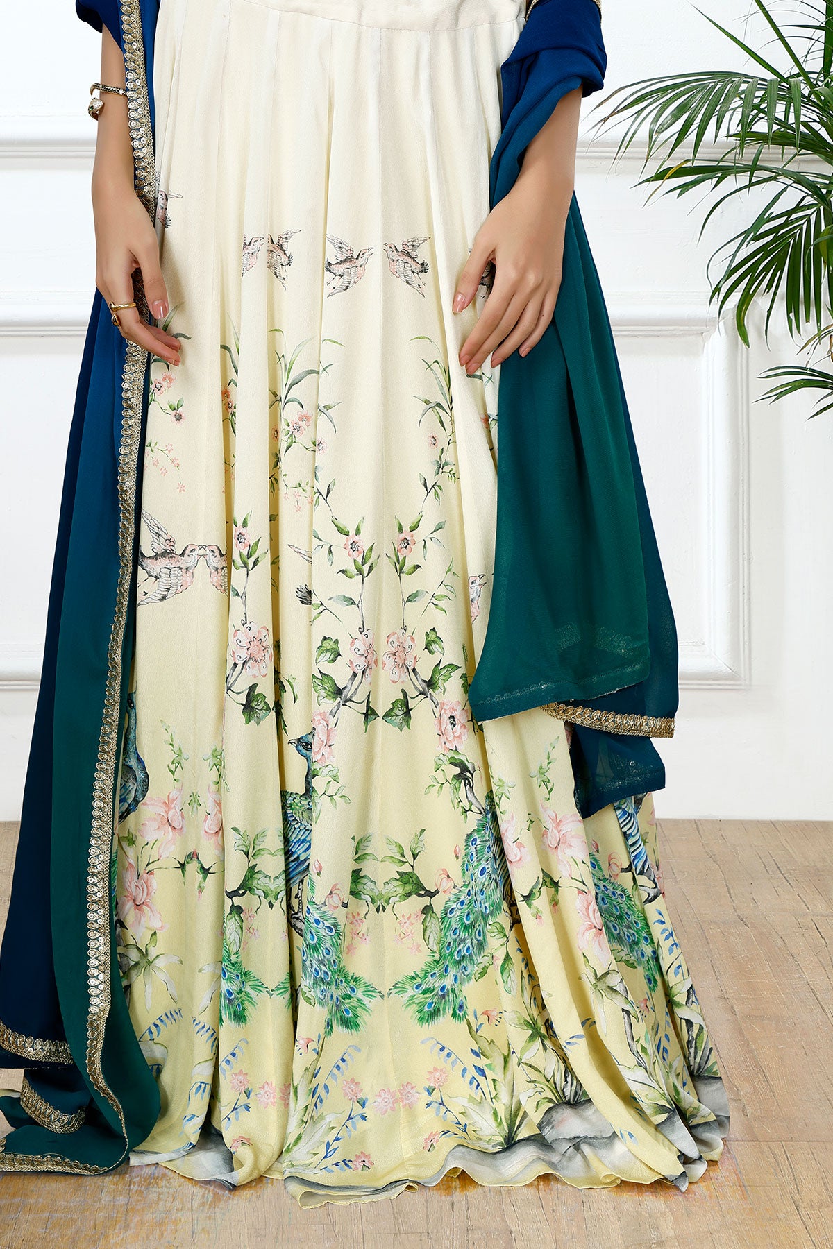 REGAL PLUME PEACOCK PRINT LEHENGA SET