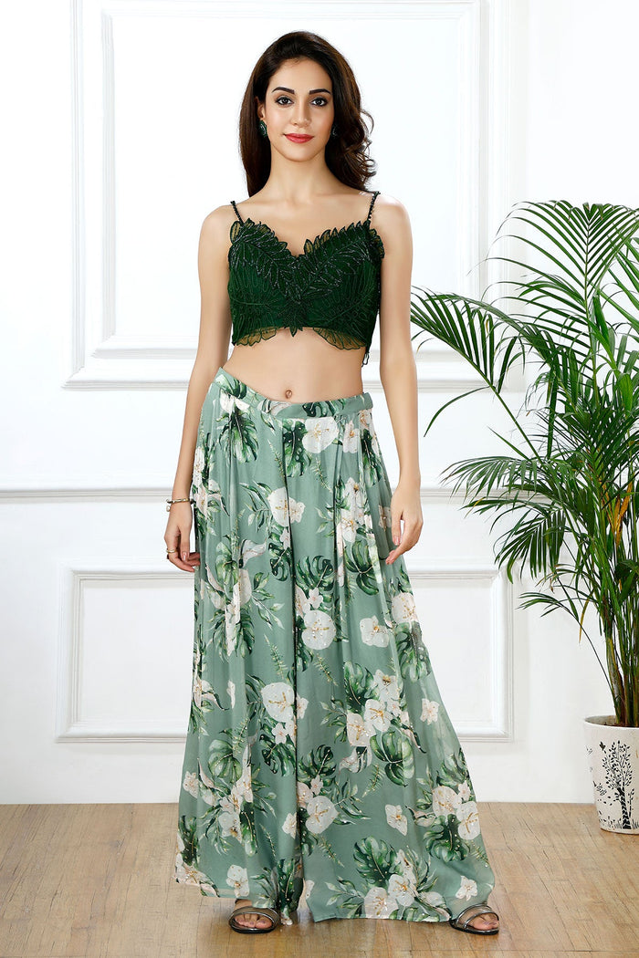 LEAF LUXE CROP TOP PANTS SET-RTS