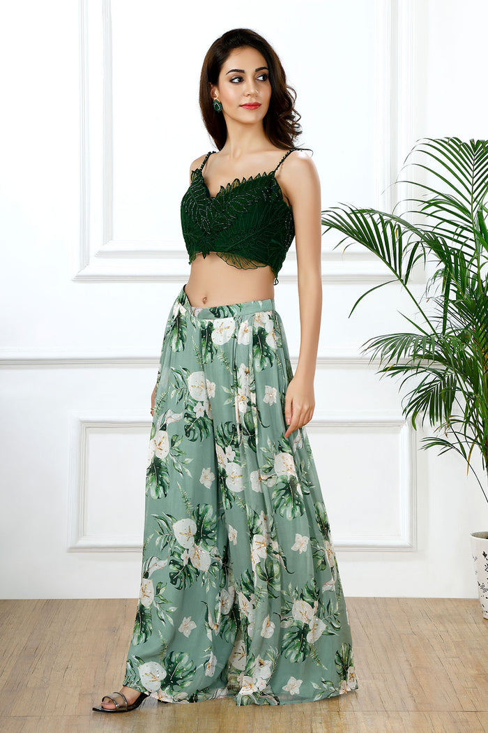 LEAF LUXE CROP TOP PANTS SET