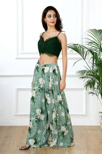 LEAF LUXE CROP TOP PANTS SET-RTS