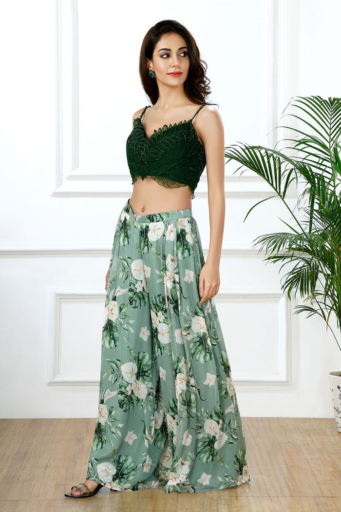 LEAF LUXE CROP TOP PANTS SET-RTS