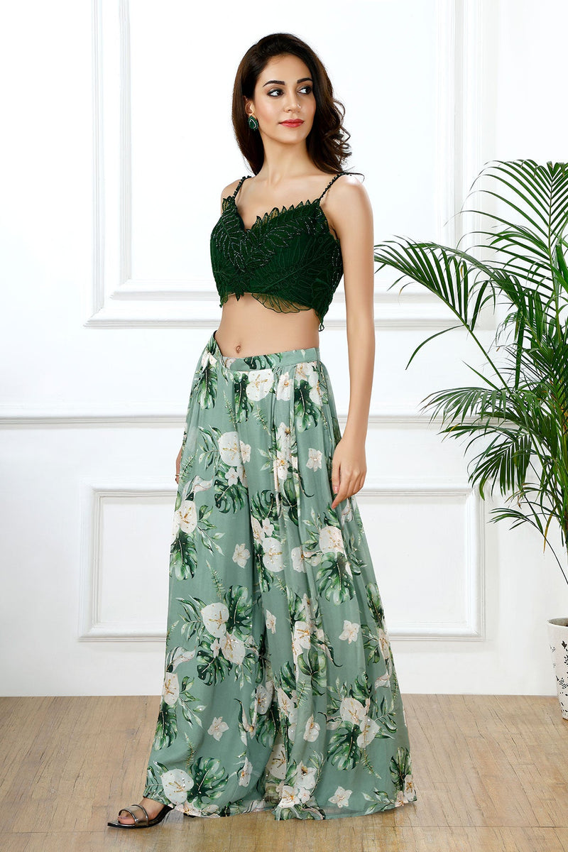 LEAF LUXE CROP TOP PANTS SET-RTS