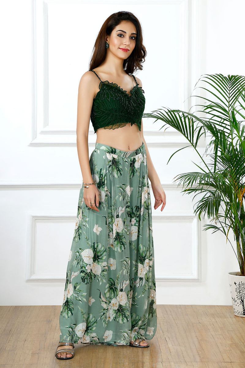 LEAF LUXE CROP TOP PANTS SET