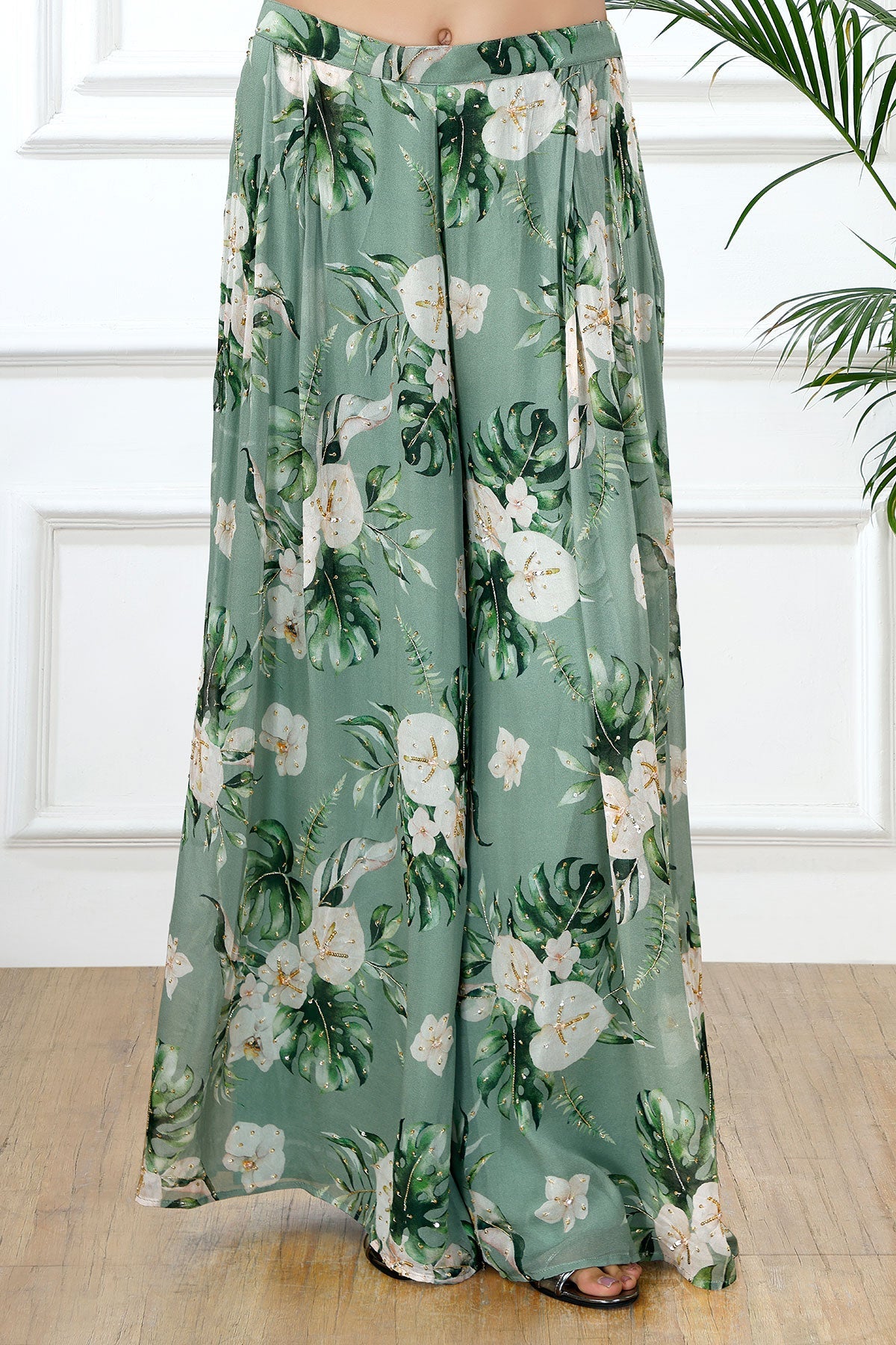 LEAF LUXE CROP TOP PANTS SET-RTS