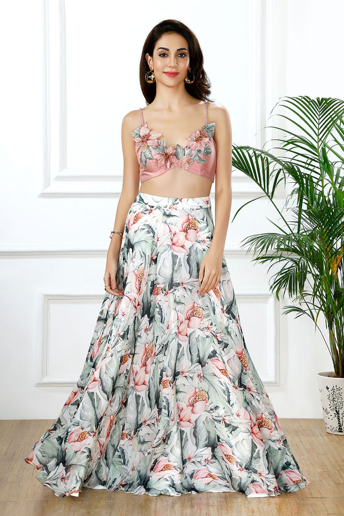 The blush bloom crop top skirt set