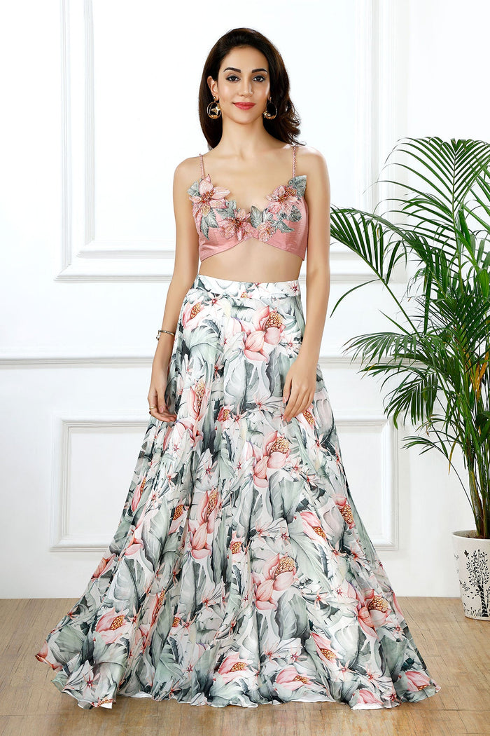 The blush bloom crop top skirt set-RTS