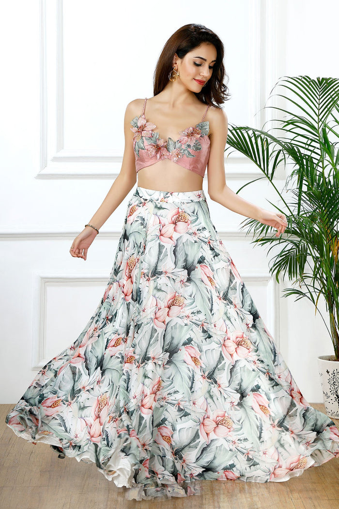 The blush bloom crop top skirt set-RTS