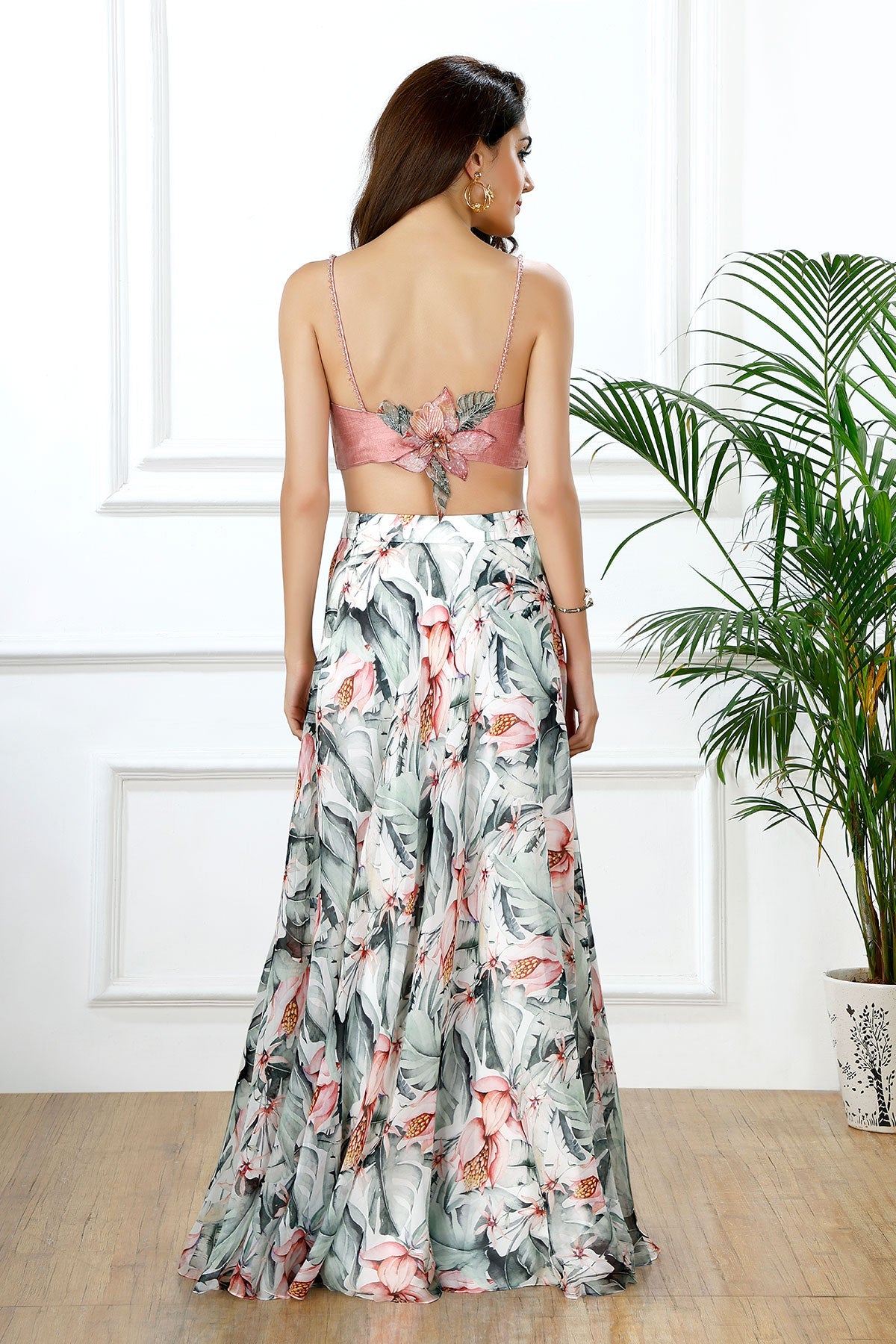 The blush bloom crop top skirt set-RTS