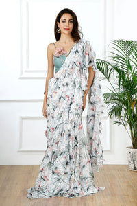 Flamingo bay ruffle sari-RTS