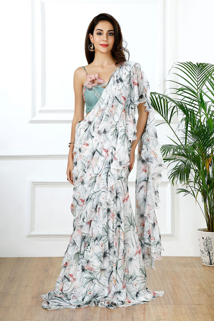 Flamingo bay ruffle sari-RTS