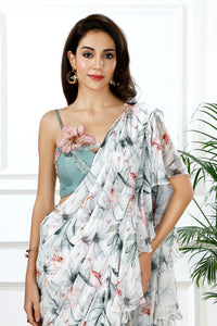 Flamingo bay ruffle sari-RTS
