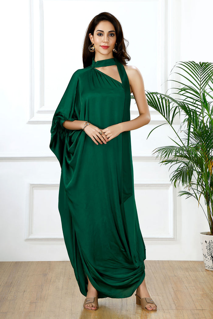 Emerald drape one shoulder scarf tie set