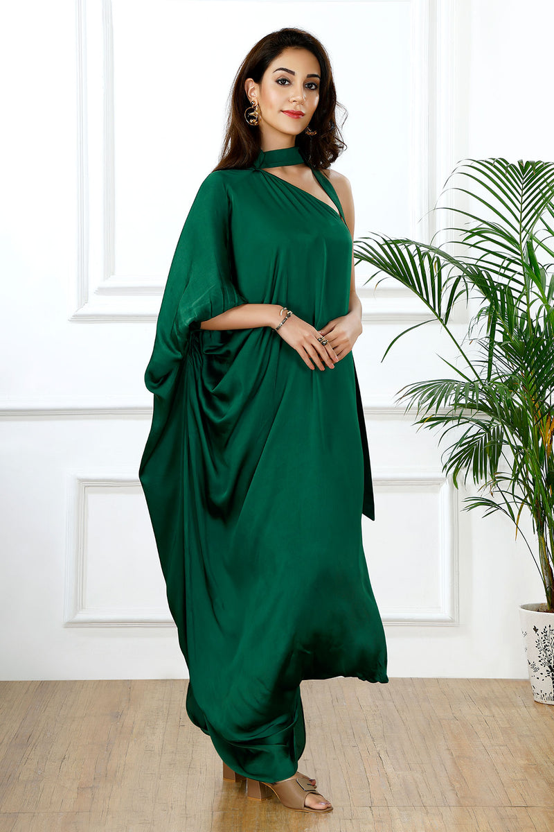 Emerald drape one shoulder scarf tie set