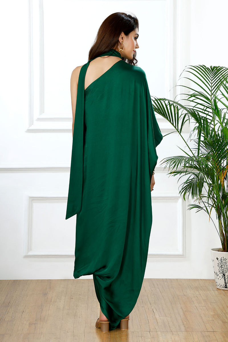 Emerald drape one shoulder scarf tie set